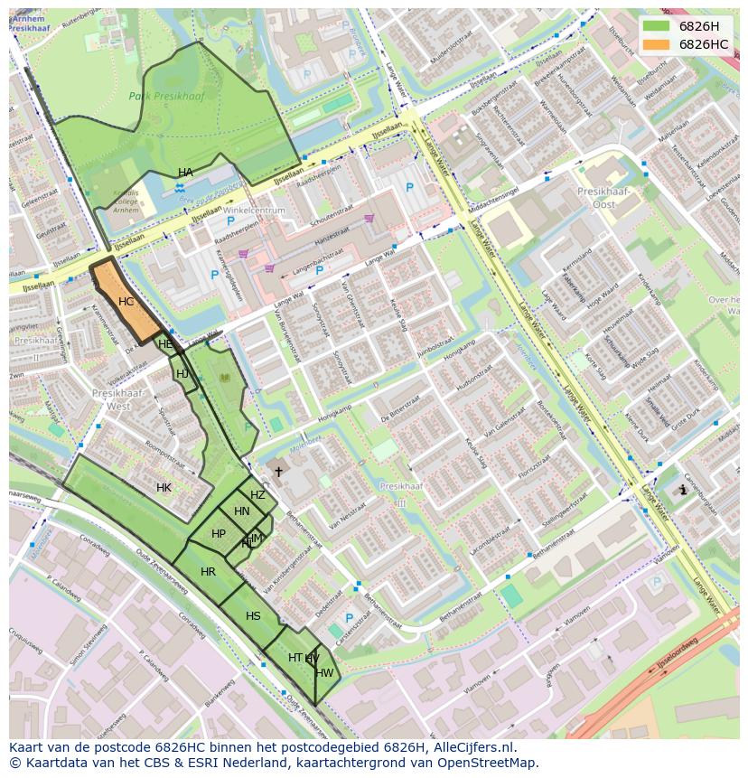 Afbeelding van het postcodegebied 6826 HC op de kaart.