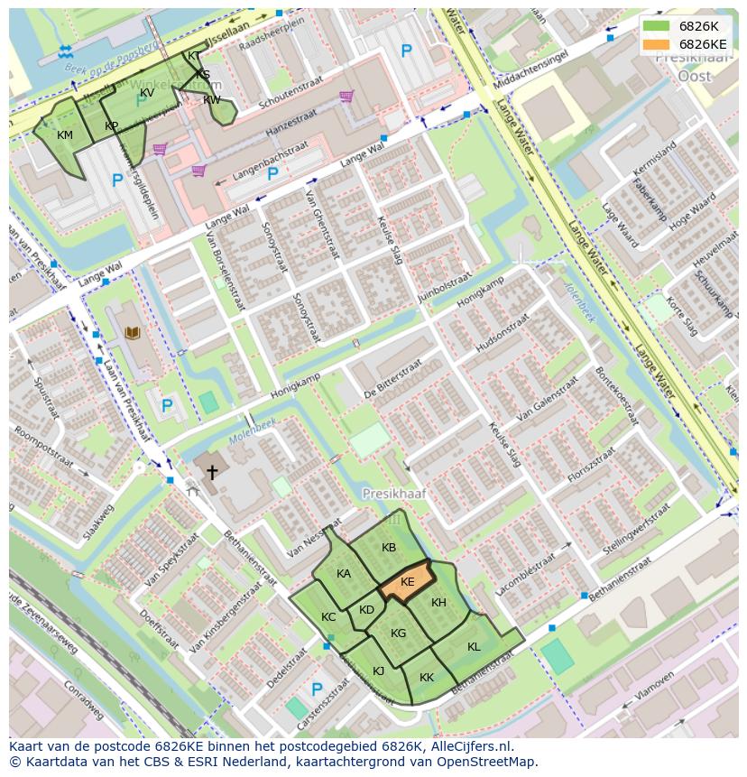Afbeelding van het postcodegebied 6826 KE op de kaart.