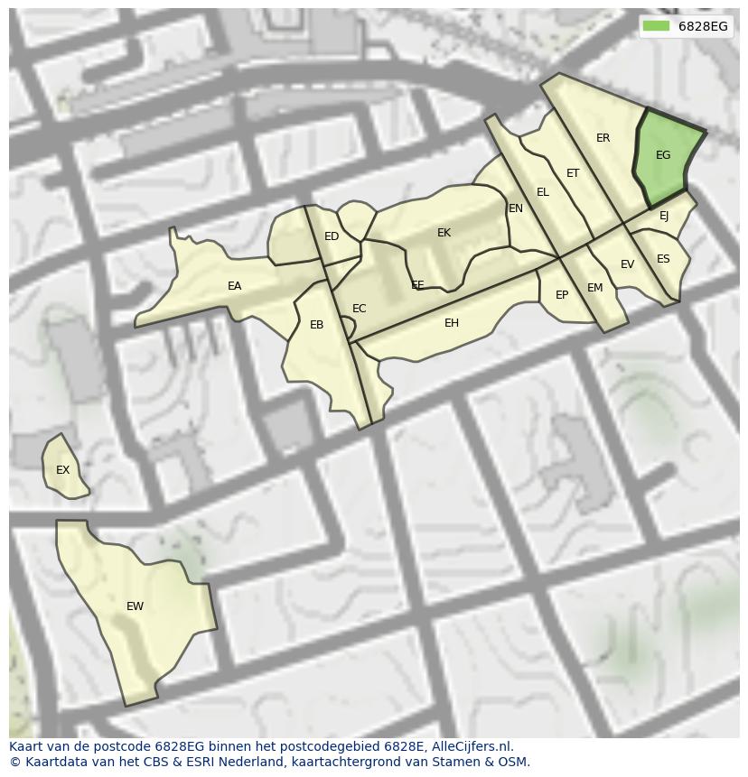 Afbeelding van het postcodegebied 6828 EG op de kaart.