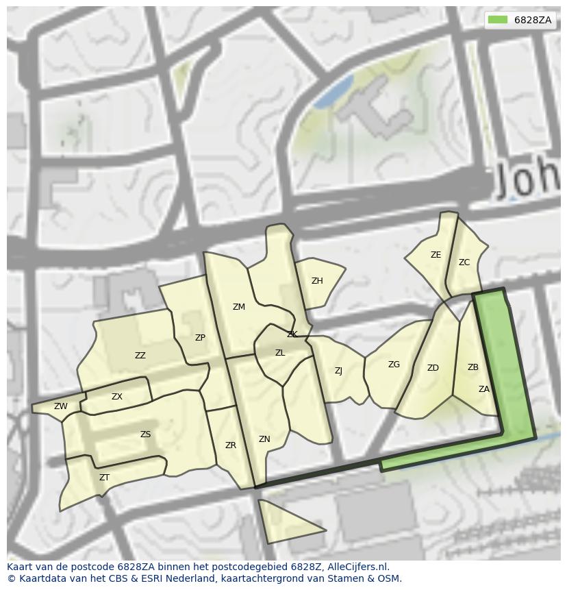 Afbeelding van het postcodegebied 6828 ZA op de kaart.