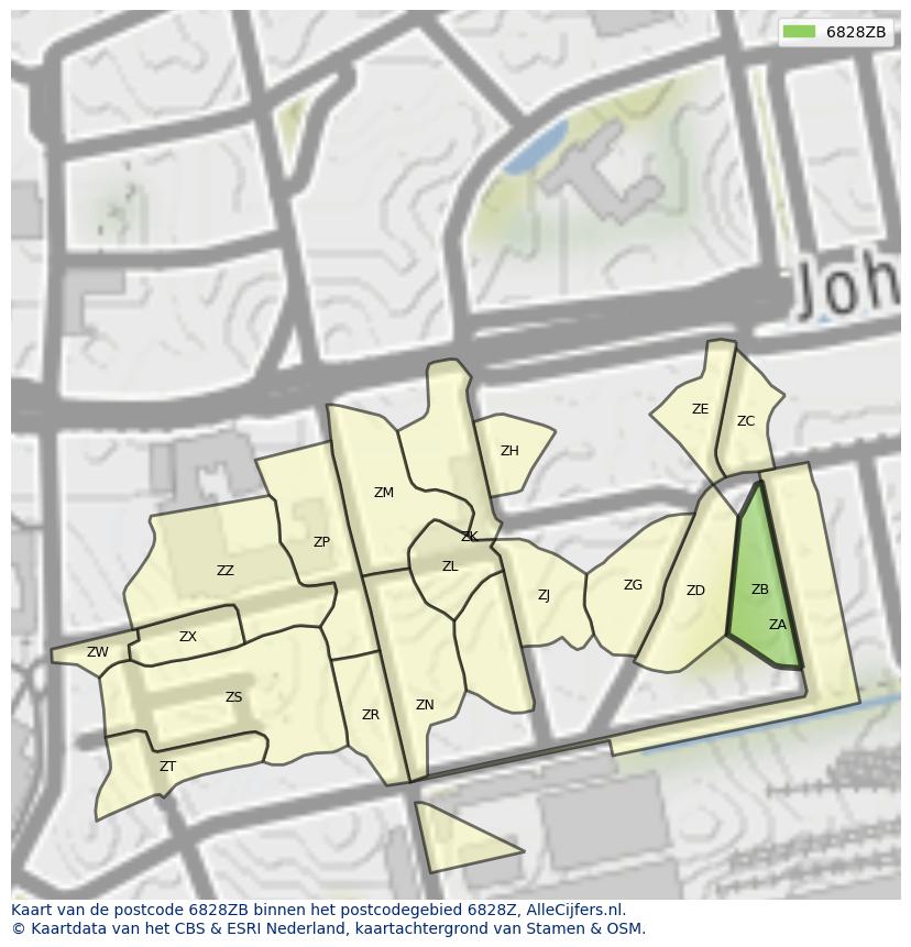 Afbeelding van het postcodegebied 6828 ZB op de kaart.