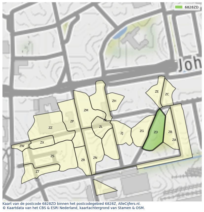 Afbeelding van het postcodegebied 6828 ZD op de kaart.