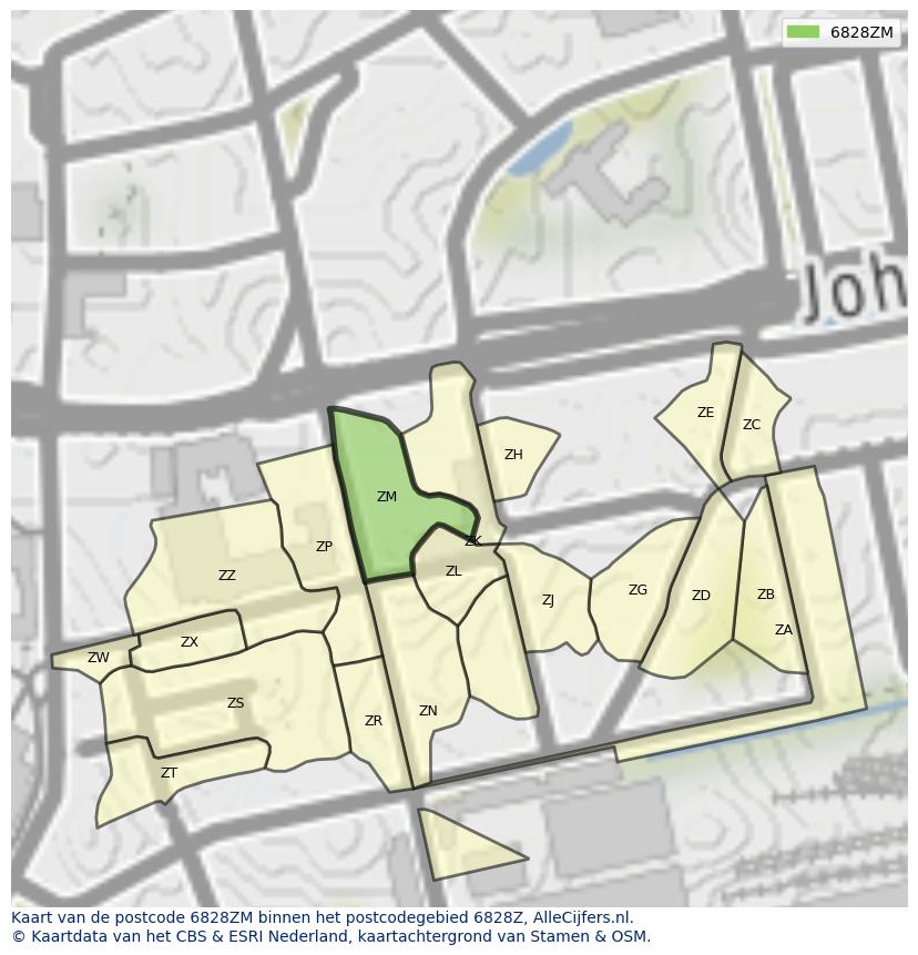 Afbeelding van het postcodegebied 6828 ZM op de kaart.