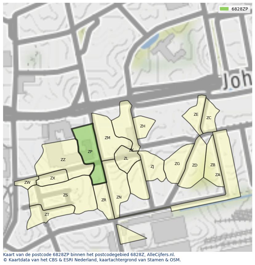 Afbeelding van het postcodegebied 6828 ZP op de kaart.