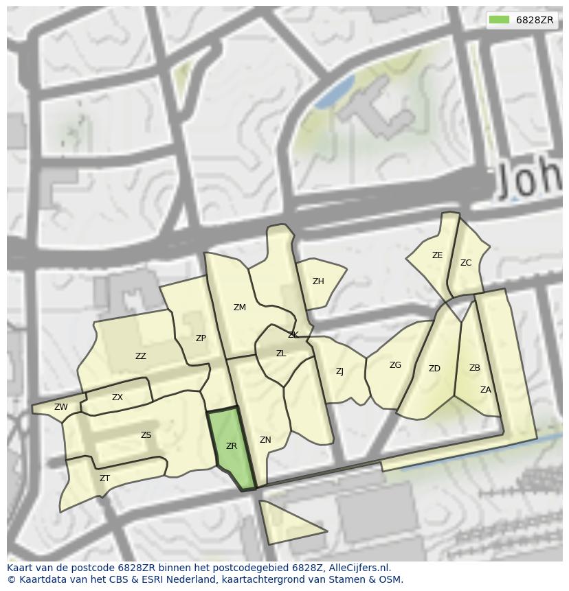 Afbeelding van het postcodegebied 6828 ZR op de kaart.