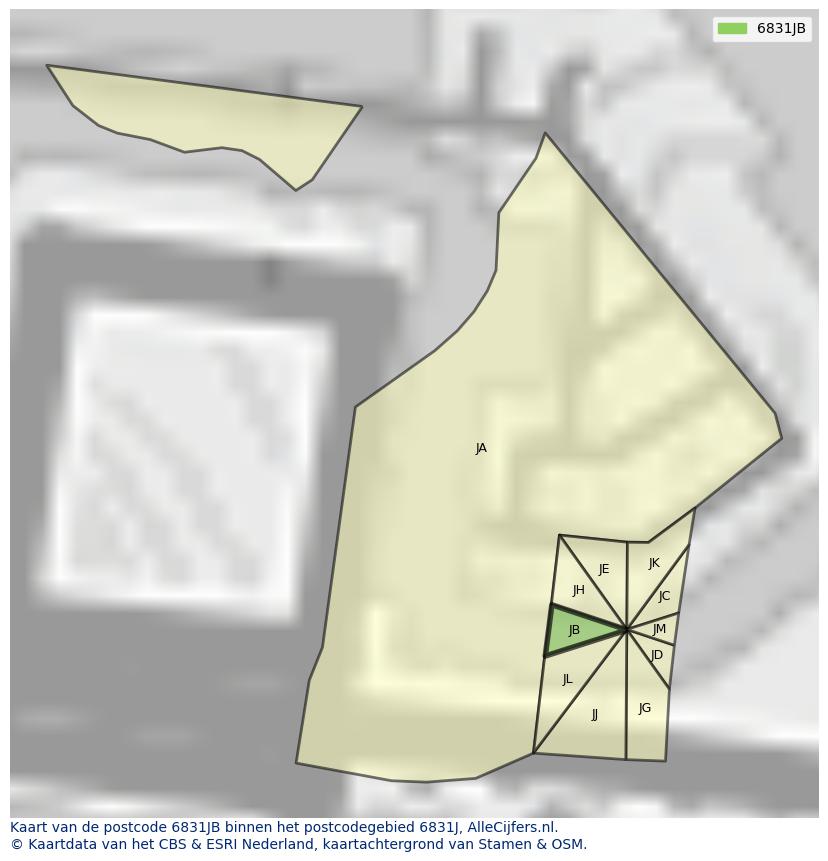 Afbeelding van het postcodegebied 6831 JB op de kaart.