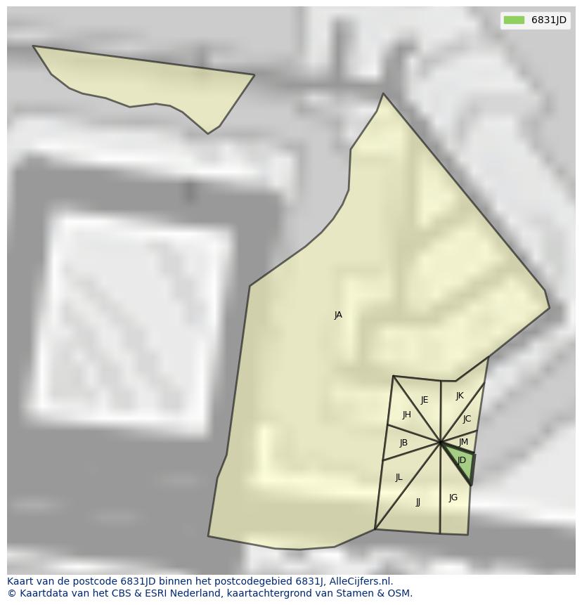 Afbeelding van het postcodegebied 6831 JD op de kaart.