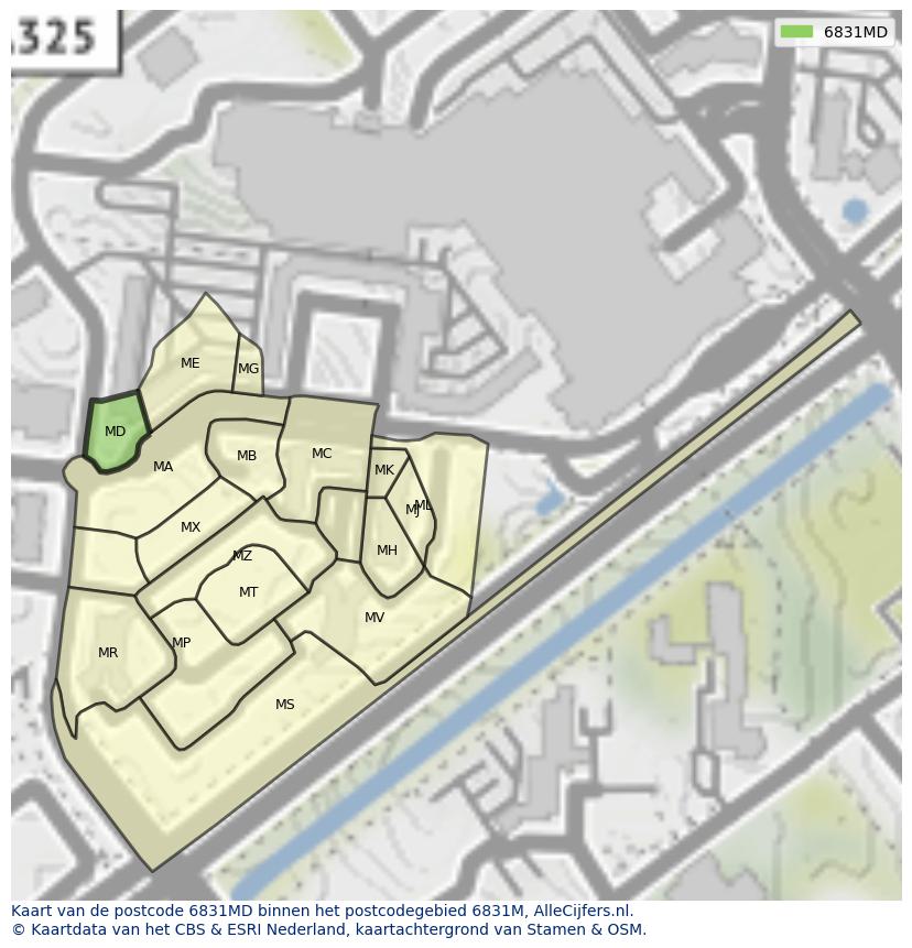 Afbeelding van het postcodegebied 6831 MD op de kaart.