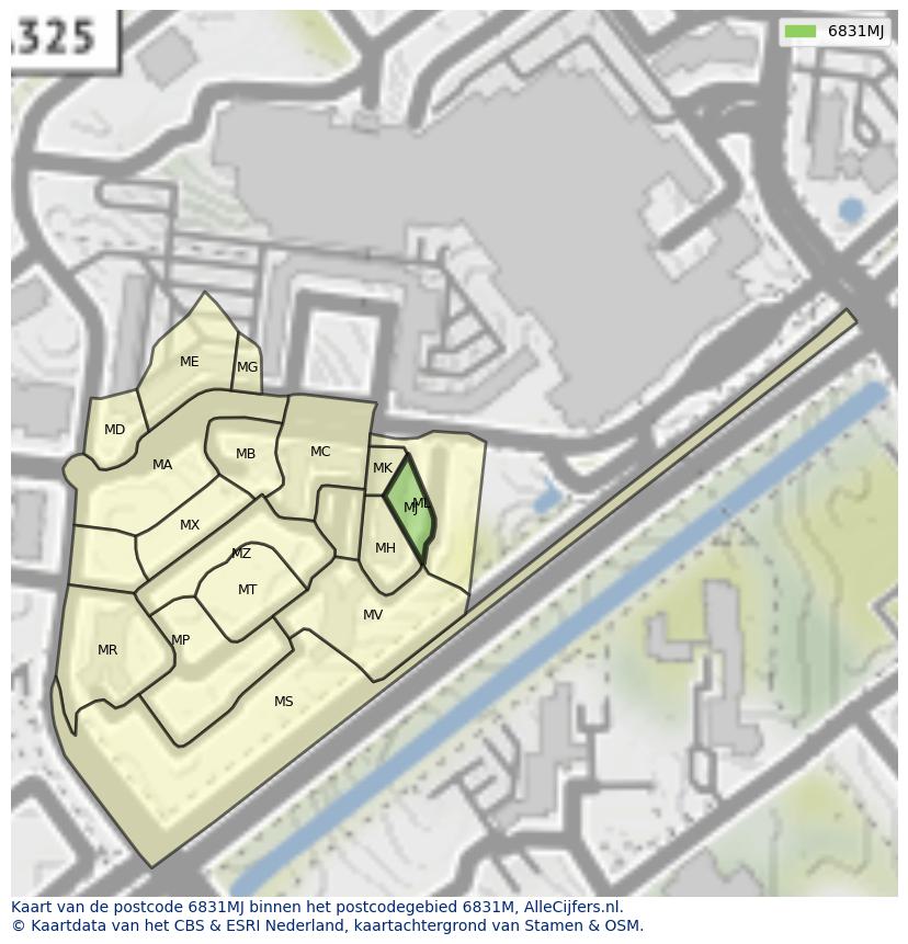 Afbeelding van het postcodegebied 6831 MJ op de kaart.