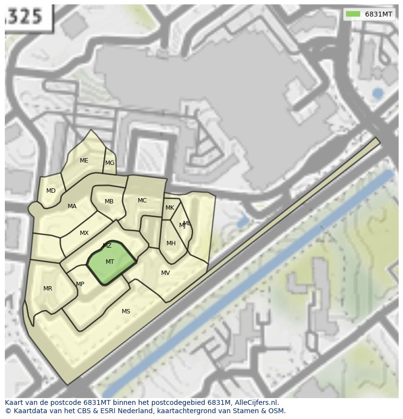 Afbeelding van het postcodegebied 6831 MT op de kaart.