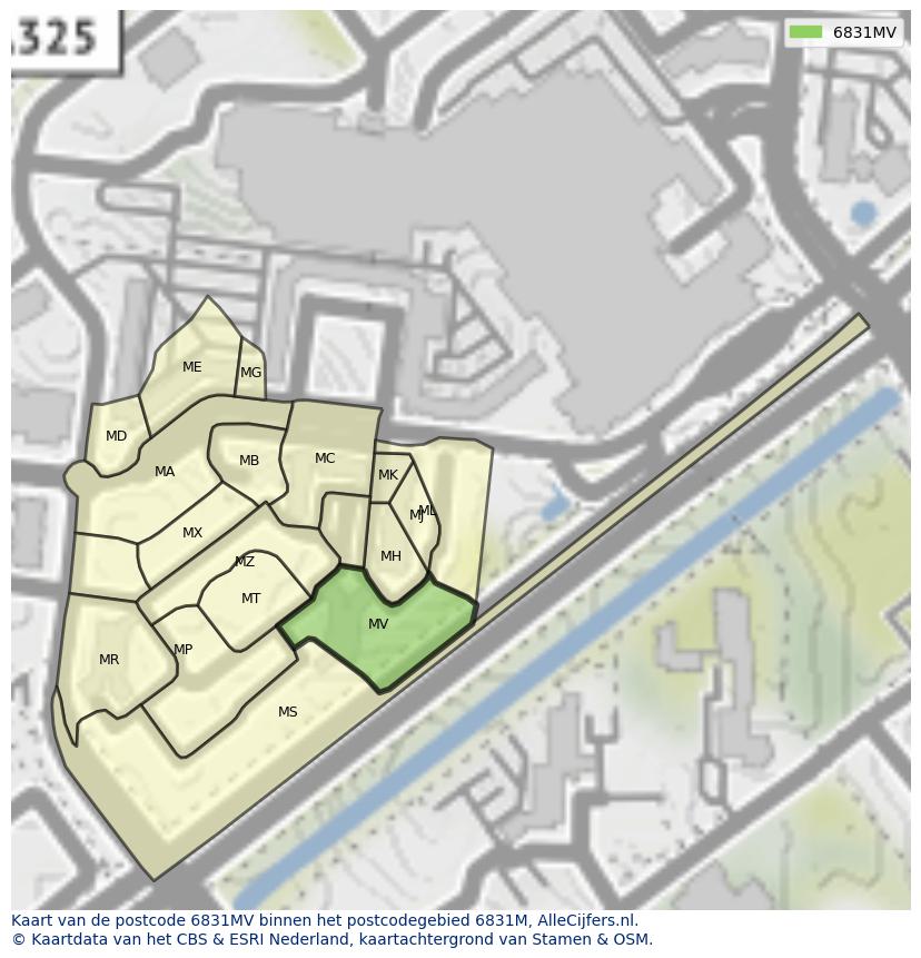 Afbeelding van het postcodegebied 6831 MV op de kaart.