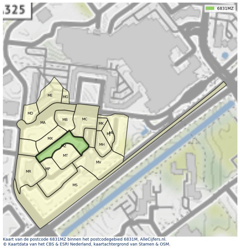Afbeelding van het postcodegebied 6831 MZ op de kaart.