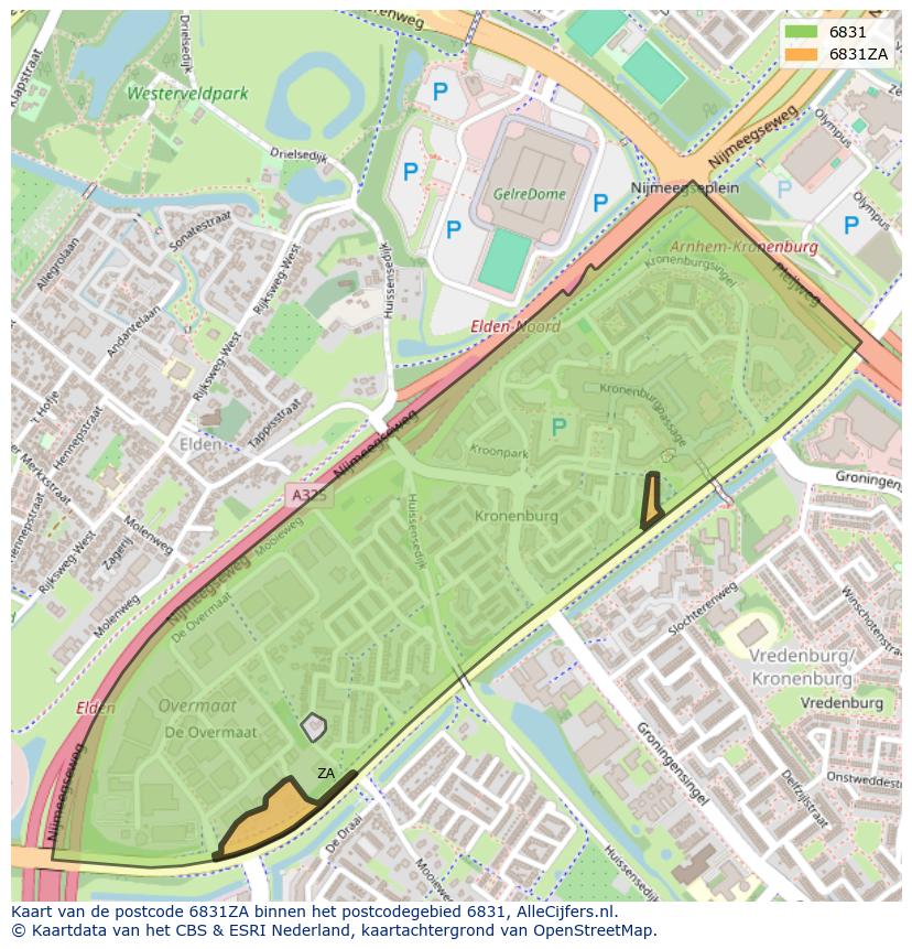 Afbeelding van het postcodegebied 6831 ZA op de kaart.