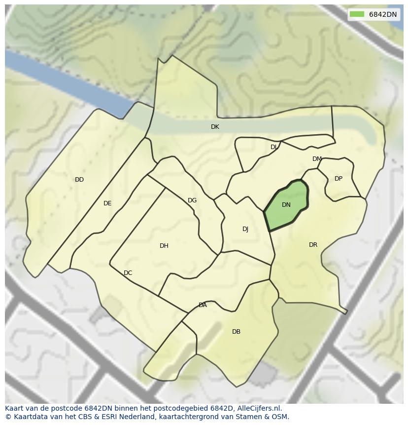 Afbeelding van het postcodegebied 6842 DN op de kaart.