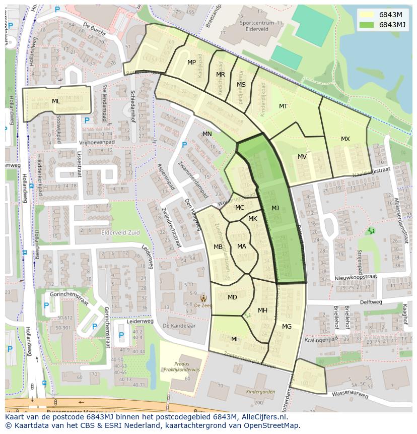 Afbeelding van het postcodegebied 6843 MJ op de kaart.