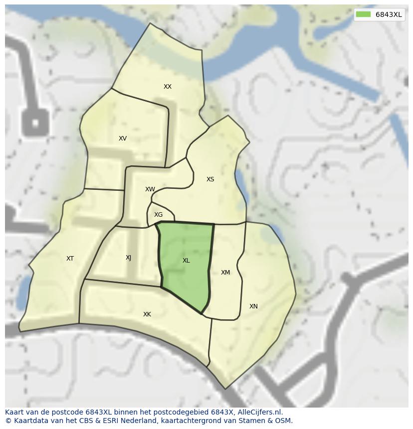 Afbeelding van het postcodegebied 6843 XL op de kaart.