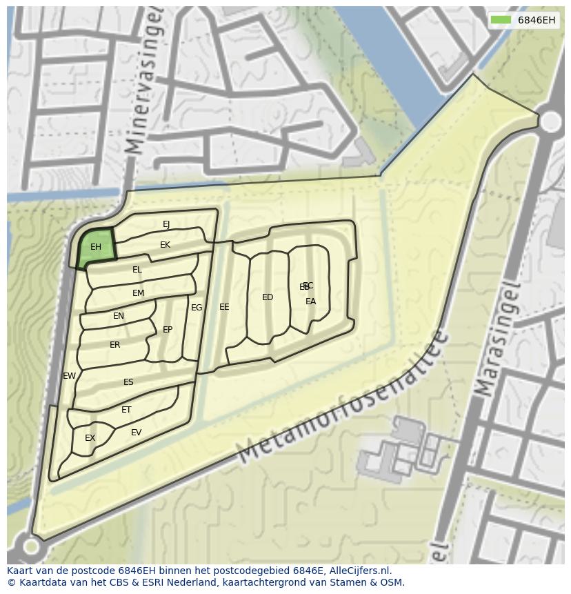 Afbeelding van het postcodegebied 6846 EH op de kaart.