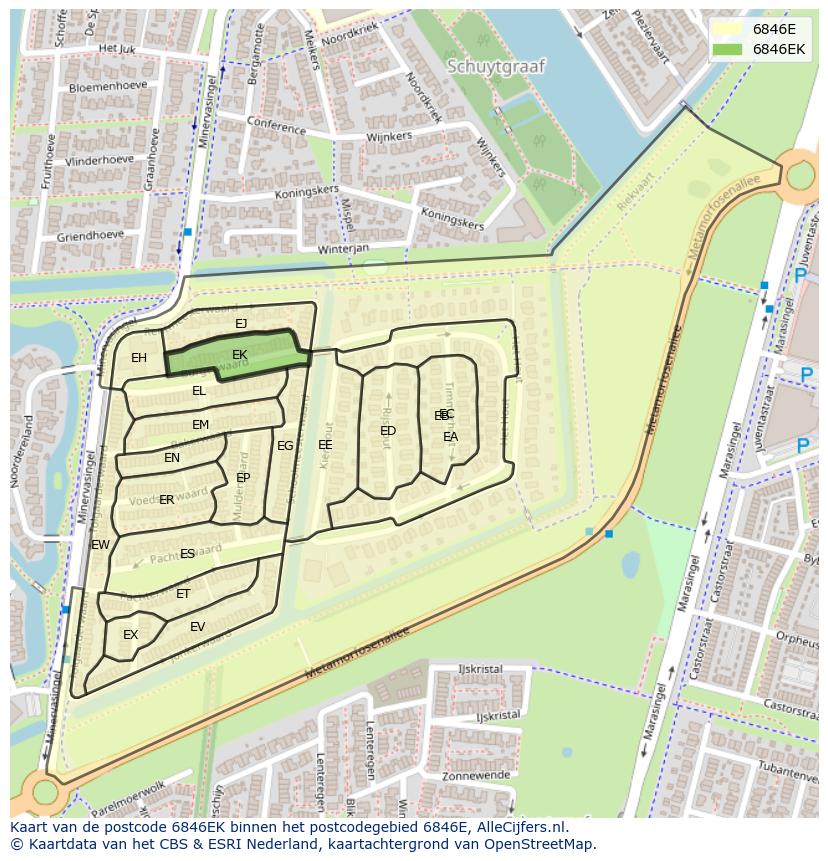 Afbeelding van het postcodegebied 6846 EK op de kaart.