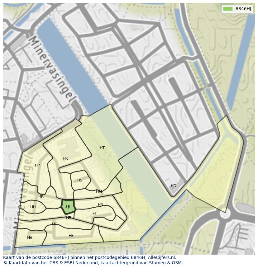 Afbeelding van het postcodegebied 6846 HJ op de kaart.