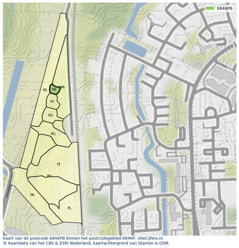 Afbeelding van het postcodegebied 6846 PB op de kaart.