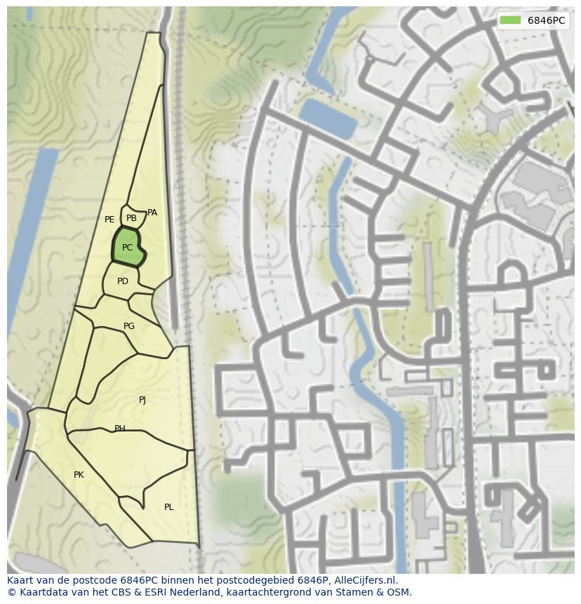Afbeelding van het postcodegebied 6846 PC op de kaart.