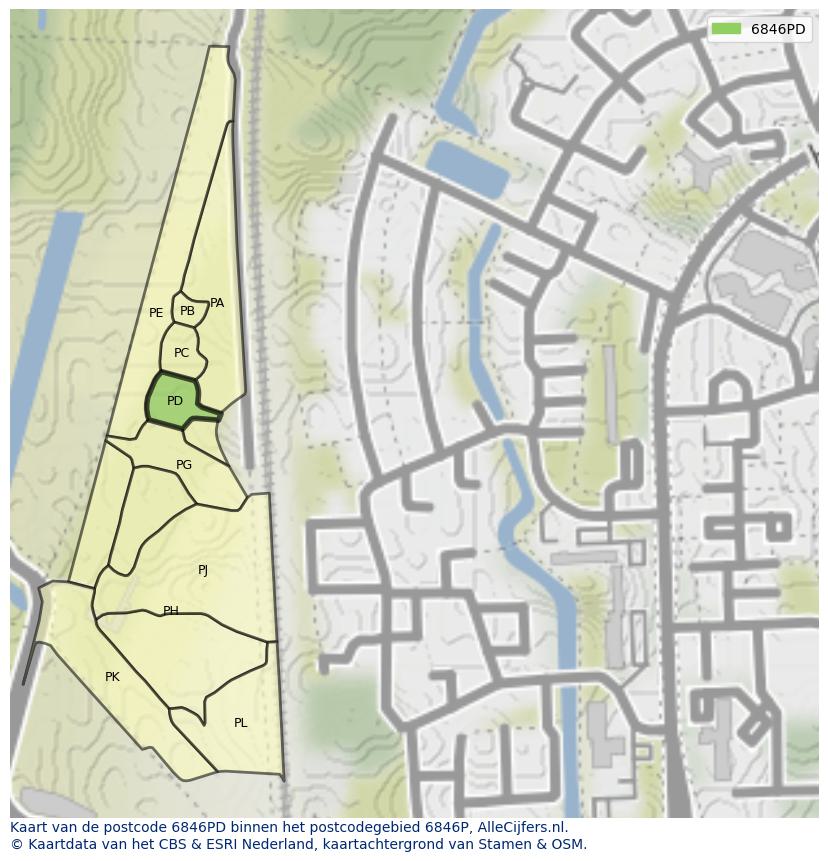 Afbeelding van het postcodegebied 6846 PD op de kaart.