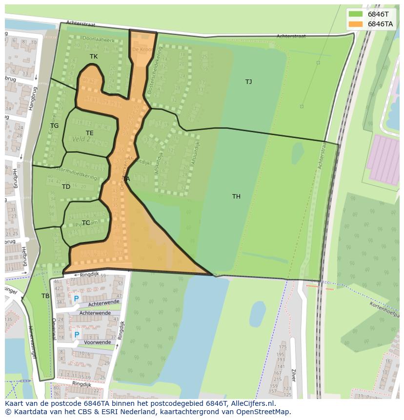 Afbeelding van het postcodegebied 6846 TA op de kaart.