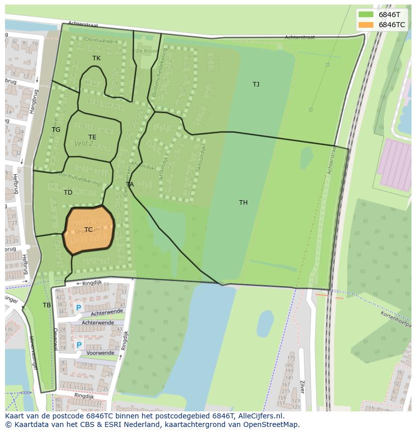 Afbeelding van het postcodegebied 6846 TC op de kaart.