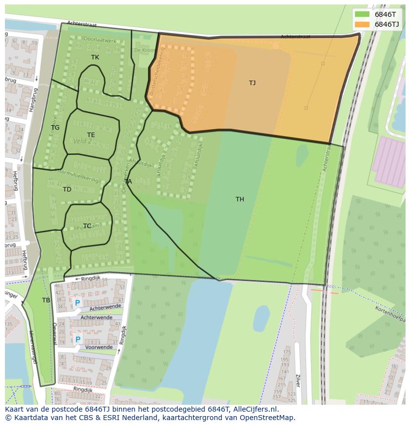 Afbeelding van het postcodegebied 6846 TJ op de kaart.