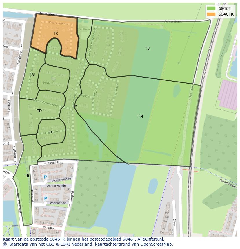 Afbeelding van het postcodegebied 6846 TK op de kaart.