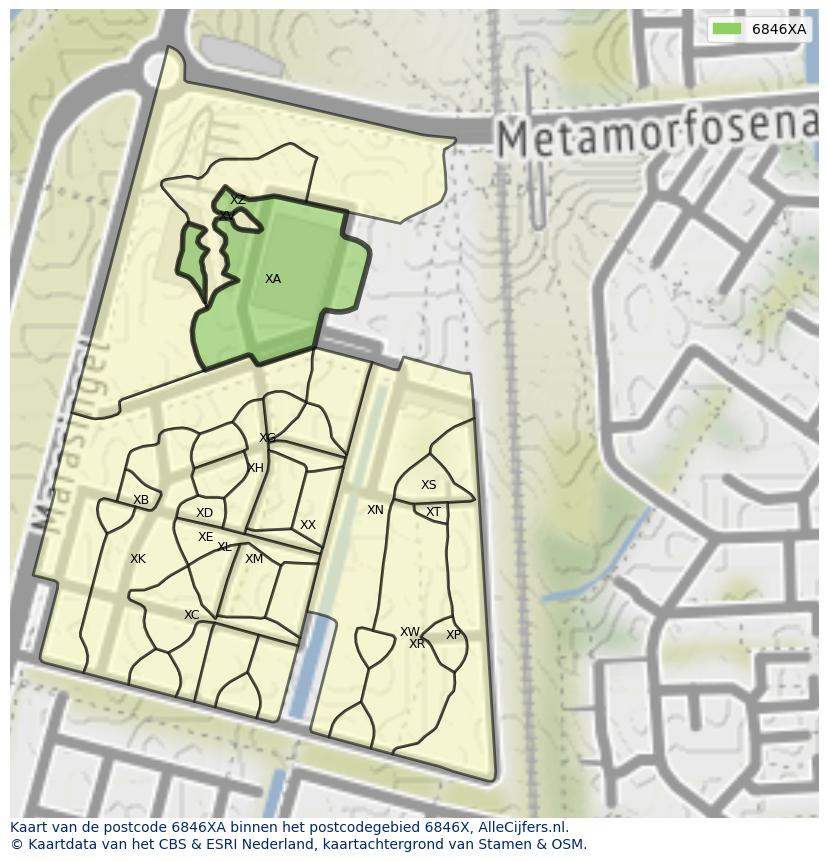 Afbeelding van het postcodegebied 6846 XA op de kaart.