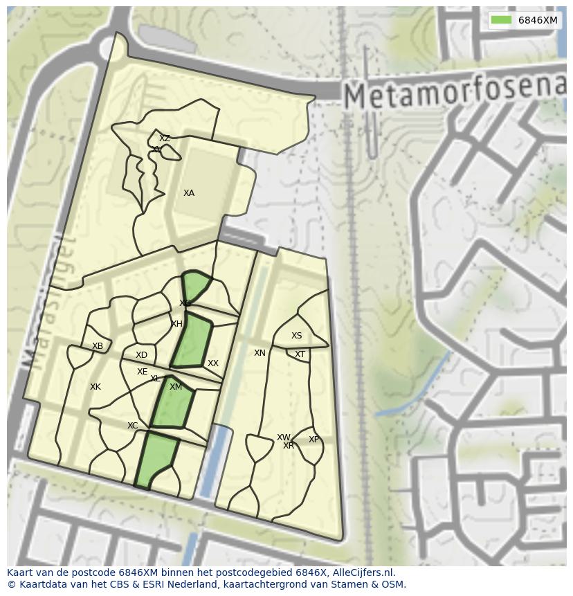 Afbeelding van het postcodegebied 6846 XM op de kaart.