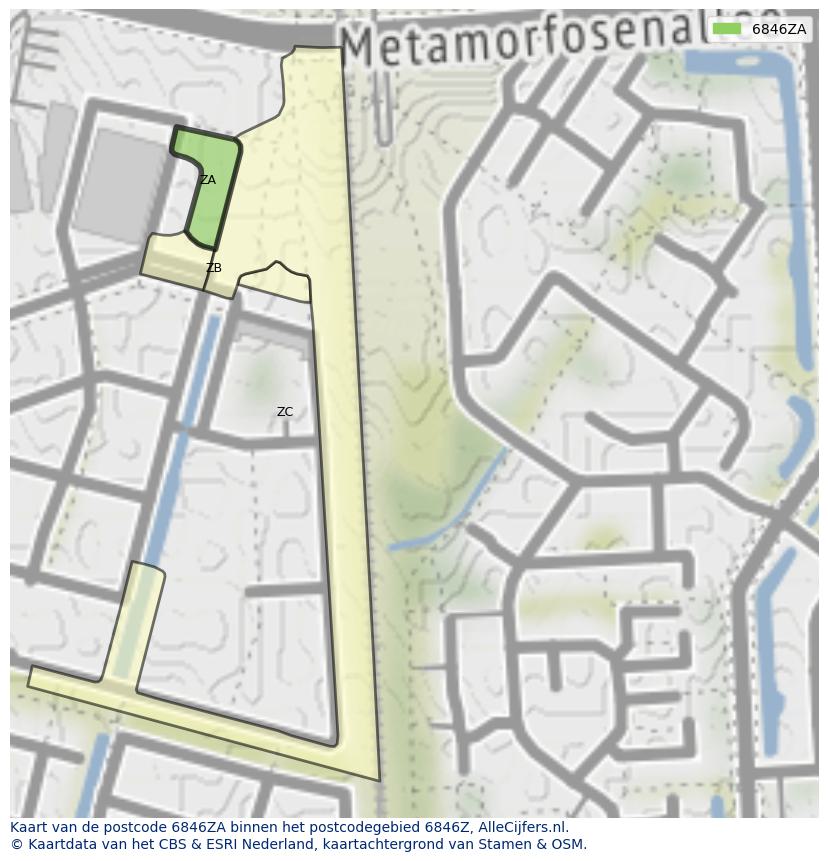 Afbeelding van het postcodegebied 6846 ZA op de kaart.