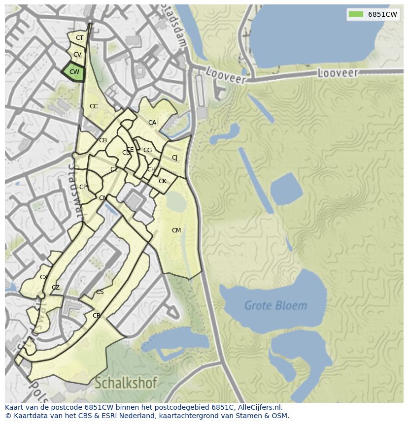 Afbeelding van het postcodegebied 6851 CW op de kaart.