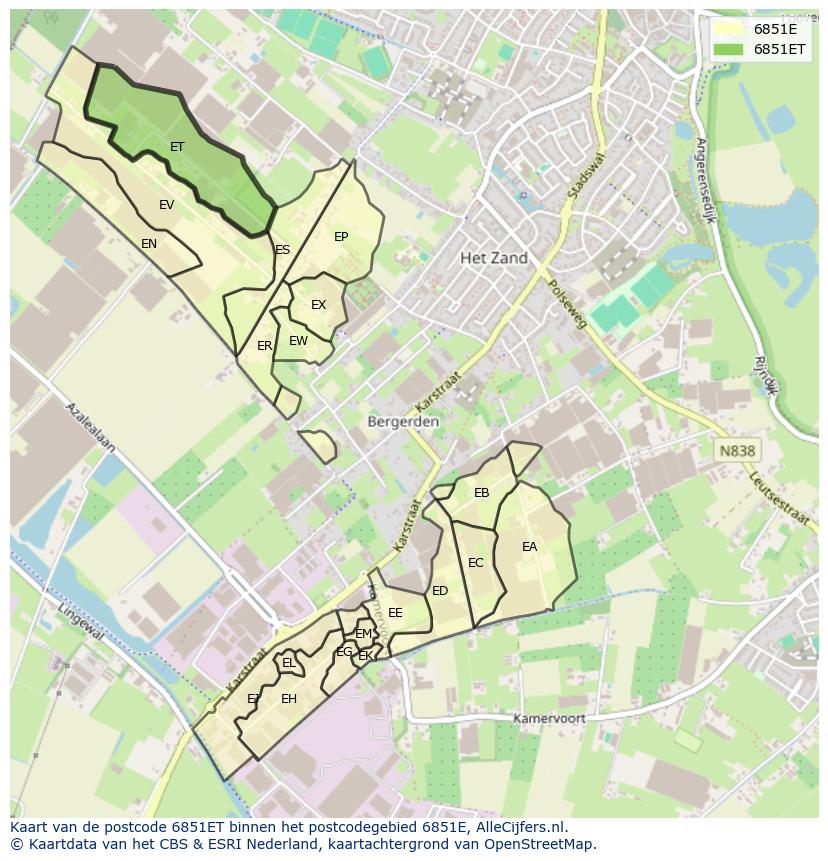 Afbeelding van het postcodegebied 6851 ET op de kaart.