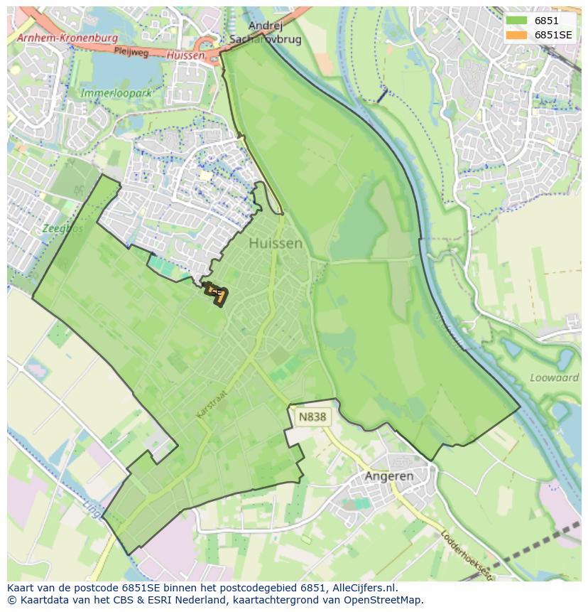 Afbeelding van het postcodegebied 6851 SE op de kaart.