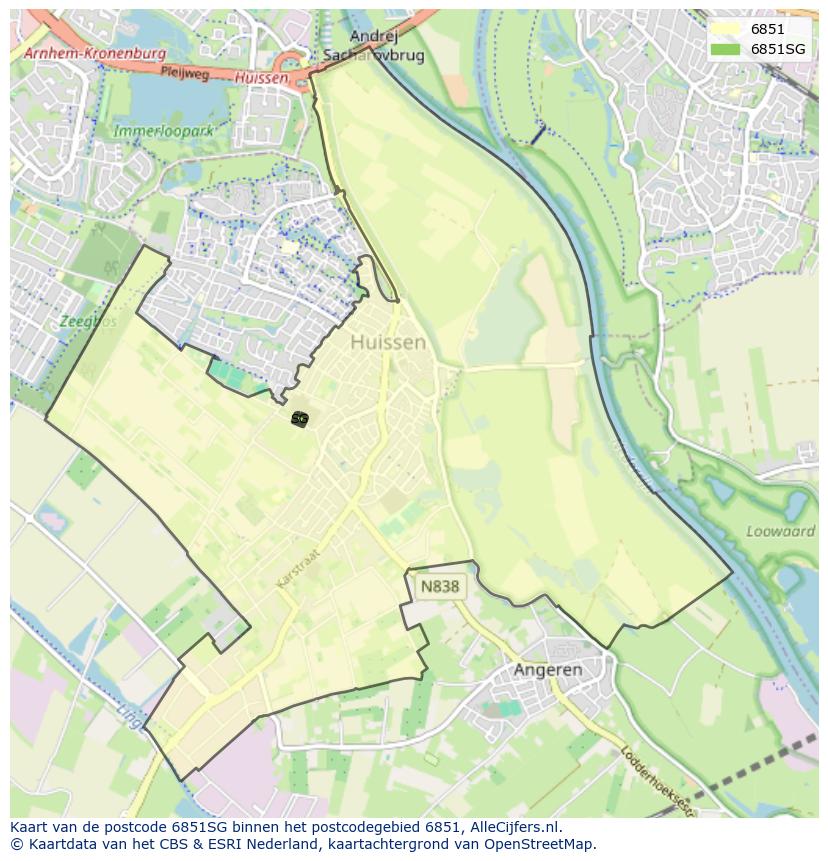 Afbeelding van het postcodegebied 6851 SG op de kaart.