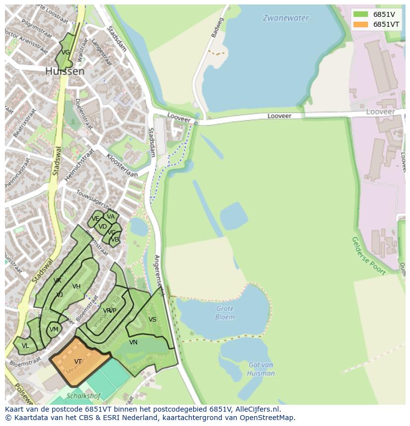 Afbeelding van het postcodegebied 6851 VT op de kaart.