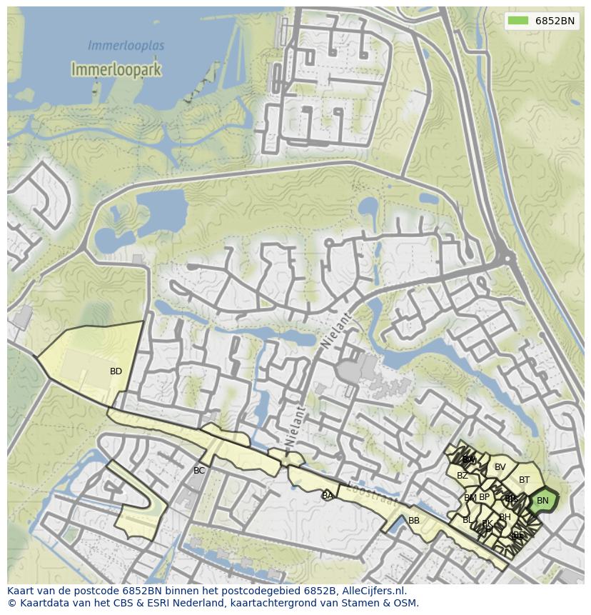 Afbeelding van het postcodegebied 6852 BN op de kaart.