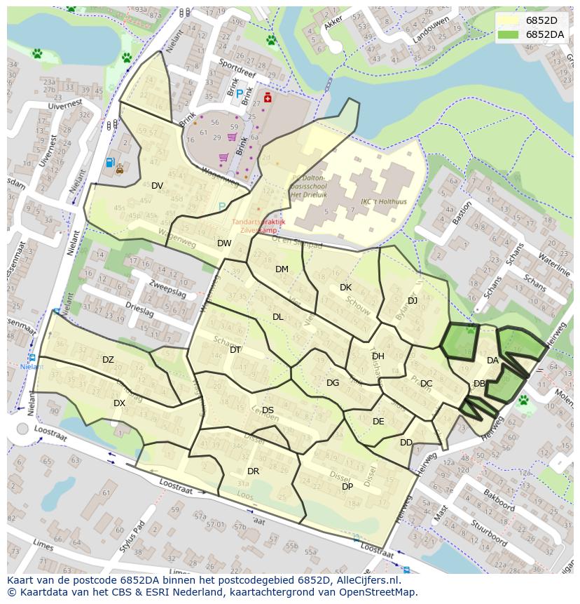 Afbeelding van het postcodegebied 6852 DA op de kaart.