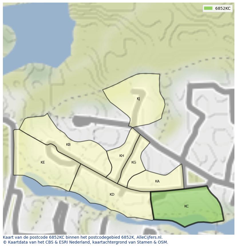 Afbeelding van het postcodegebied 6852 KC op de kaart.