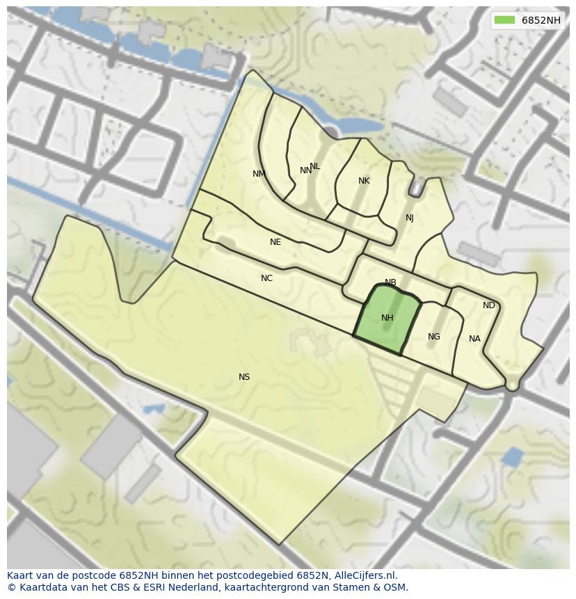 Afbeelding van het postcodegebied 6852 NH op de kaart.