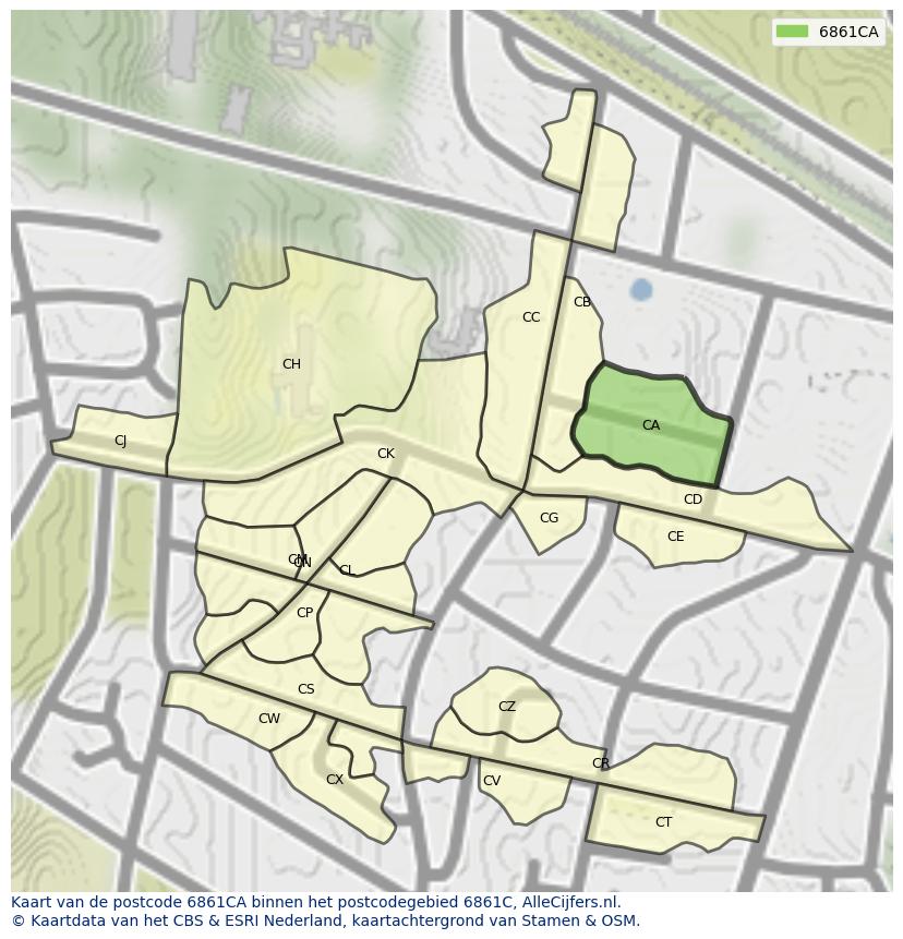 Afbeelding van het postcodegebied 6861 CA op de kaart.