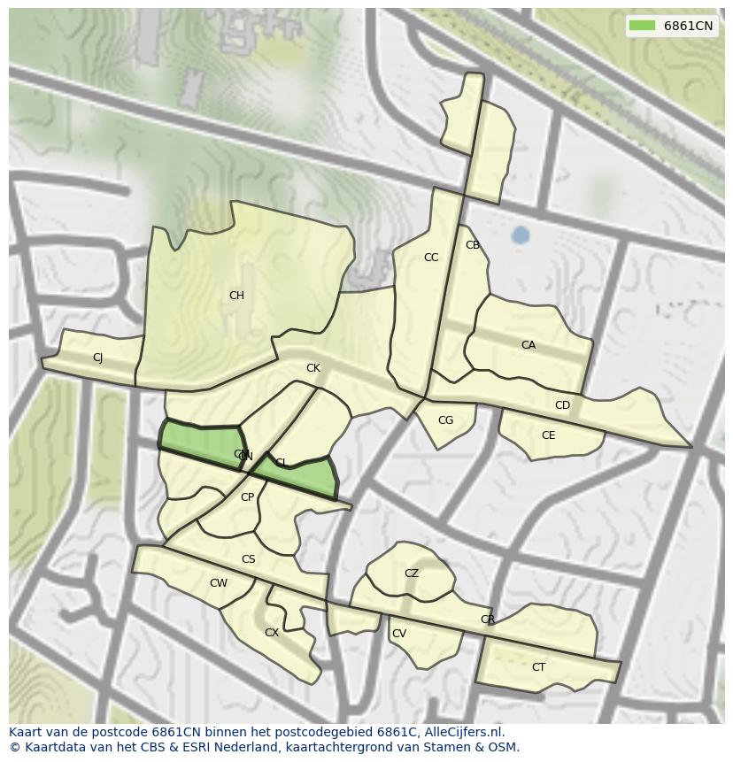 Afbeelding van het postcodegebied 6861 CN op de kaart.