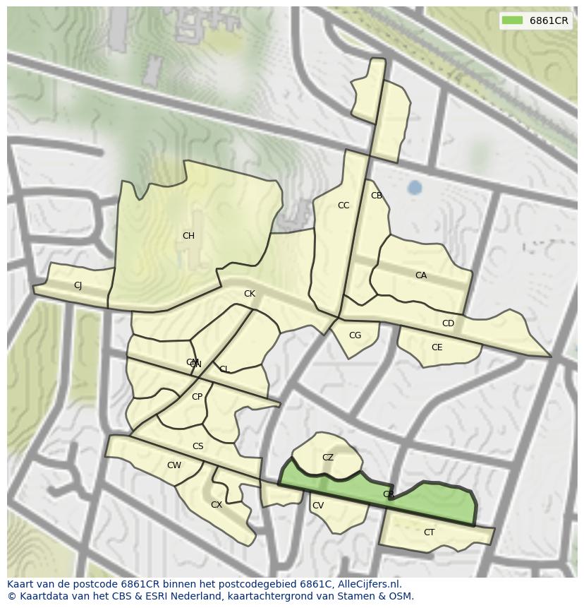 Afbeelding van het postcodegebied 6861 CR op de kaart.