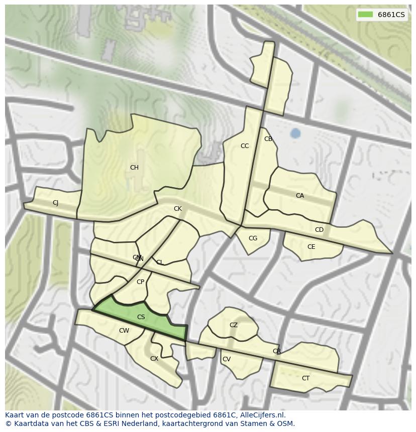 Afbeelding van het postcodegebied 6861 CS op de kaart.