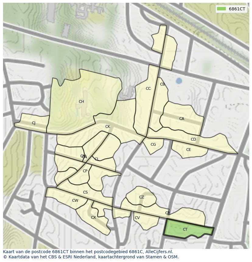 Afbeelding van het postcodegebied 6861 CT op de kaart.