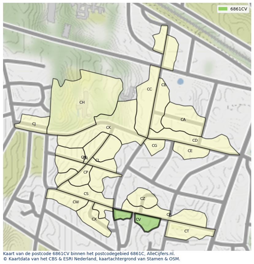 Afbeelding van het postcodegebied 6861 CV op de kaart.