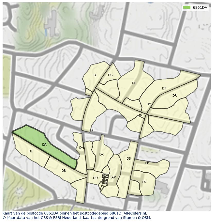 Afbeelding van het postcodegebied 6861 DA op de kaart.