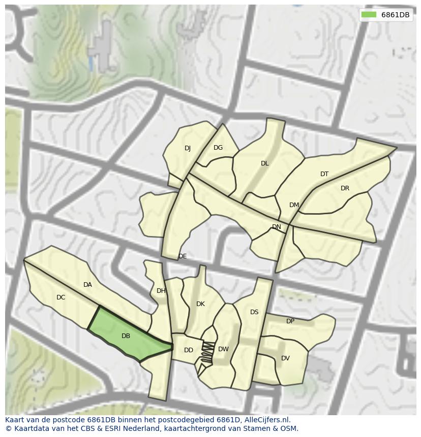 Afbeelding van het postcodegebied 6861 DB op de kaart.
